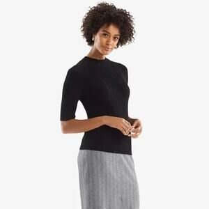 MM.LaFleur Black Knit Textured Short Sleeve Top‎ Size Medium Workwear Minimalist